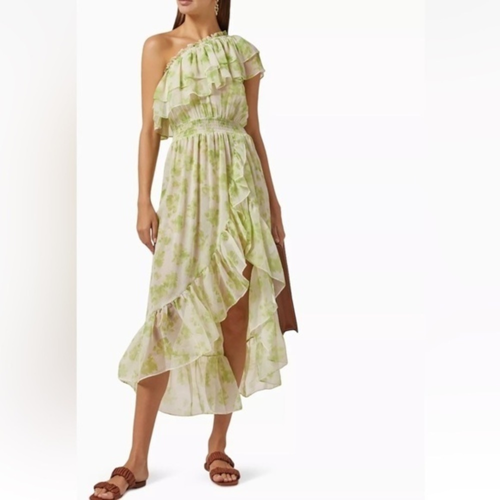 MISA Los Angeles Rumi Dress Size S Honeydew Blossom Floral One Shoulder NWT